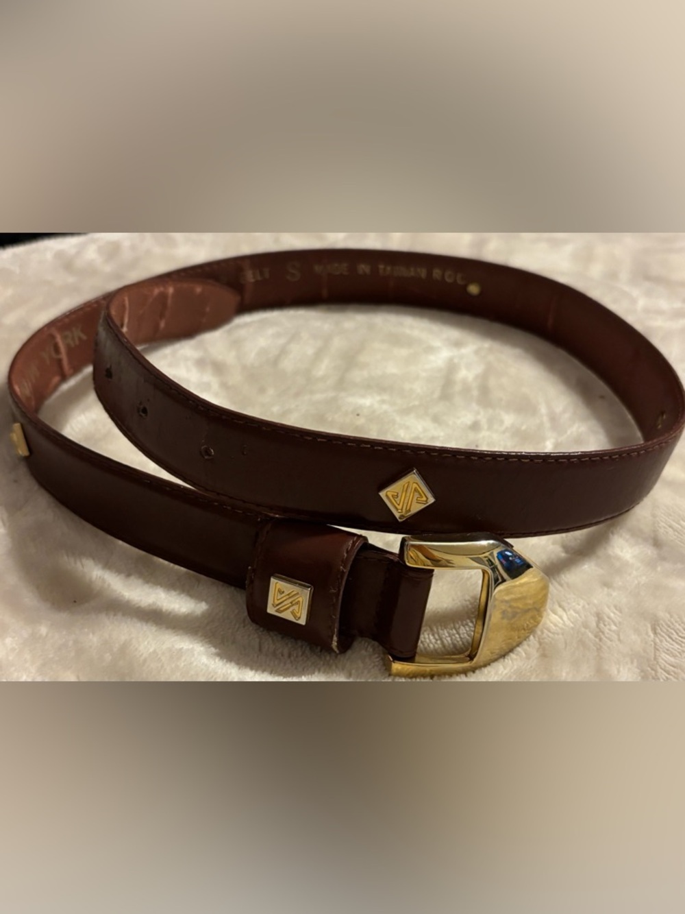 Jones New York Dark Brown Leather Belt with Gold Accents